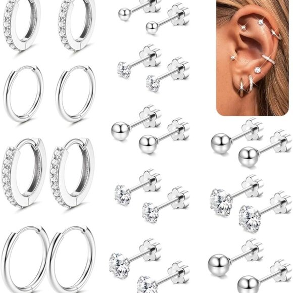 Hypoallergenic Surgical Steel Flat Back Earrings Set for Sensitive Ears Silver G - Picture 1 of 6